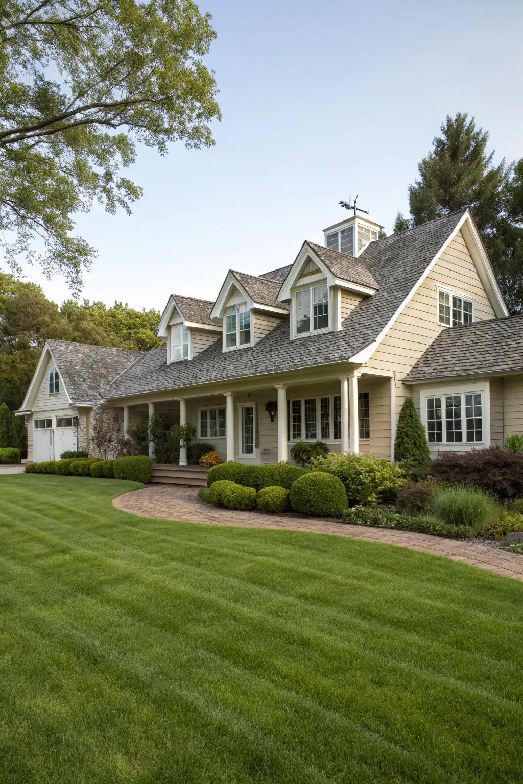 Achieve harmony with hipped dormers.