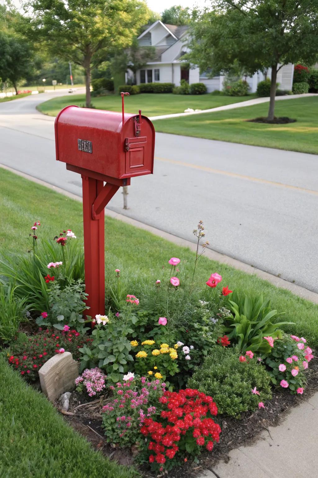 A charming mailbox garden offers a warm welcome.