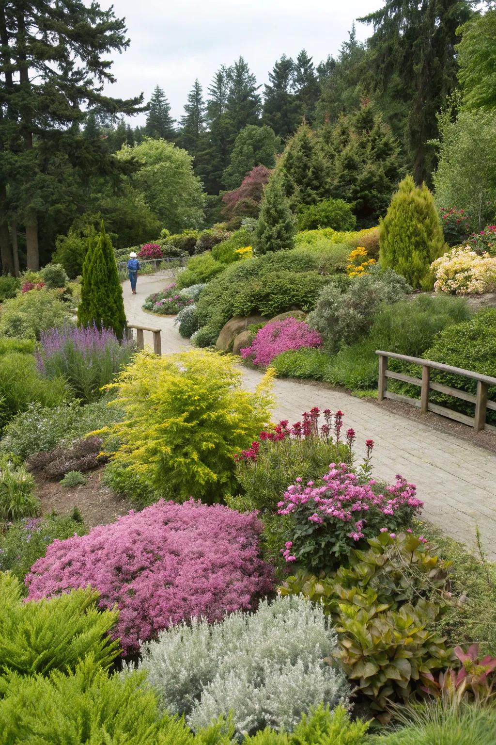 A vibrant garden with diverse lush vegetation.