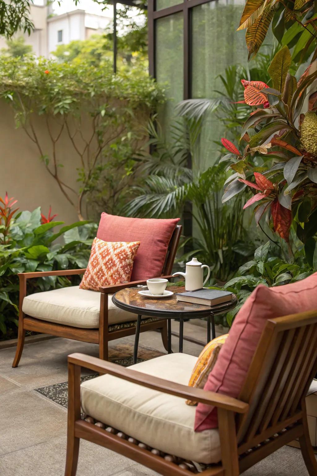 Create a relaxing nook with a cozy seating area.