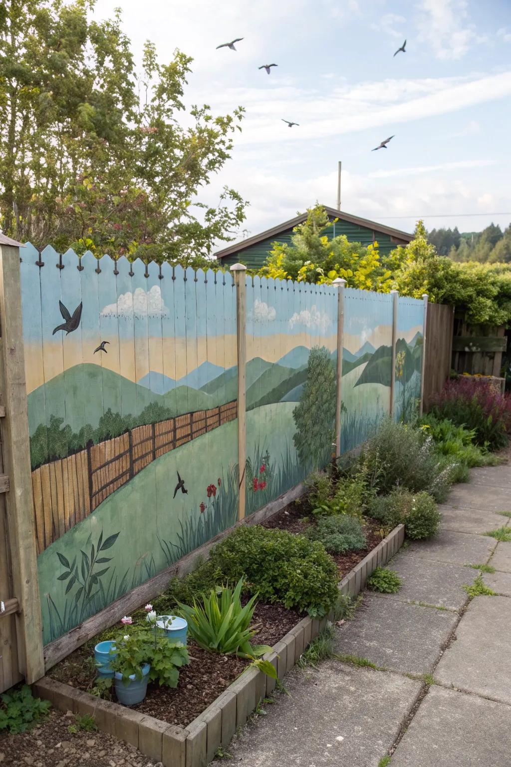 A nature-inspired mural turns this fence into a window to the outdoors.