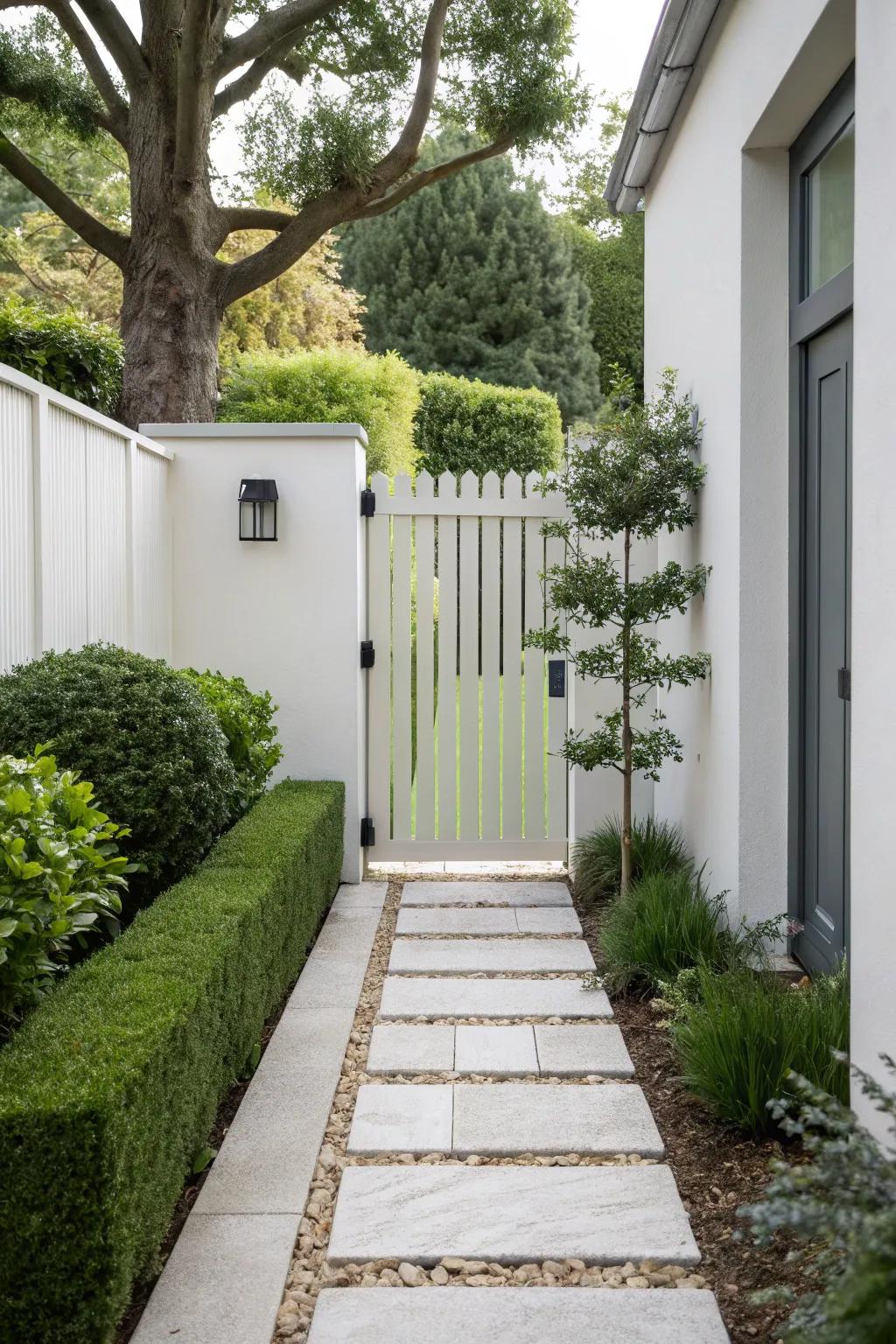 A hidden magnetic latch maintains a clean and minimalist gate appearance.
