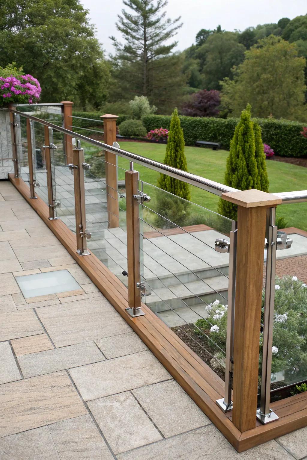 Mixed materials create a unique and stylish fence railing.