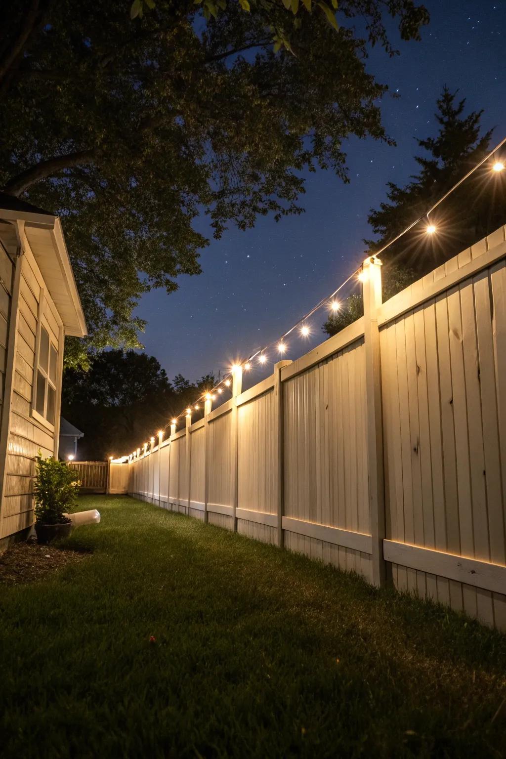Illuminate your fence with stylish lighting for evening ambiance.