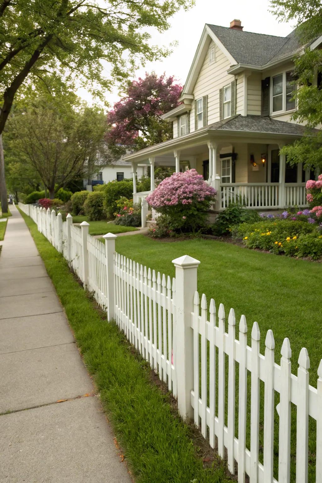 The classic white picket fence: timeless charm for any home.