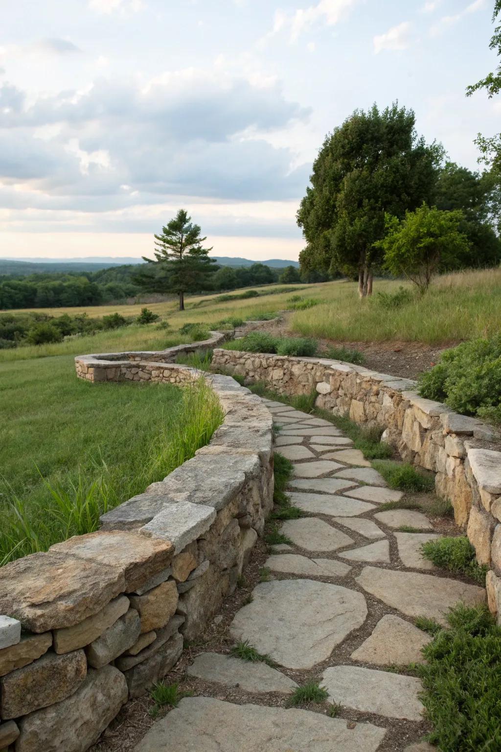 Pathways woven through stone walls.