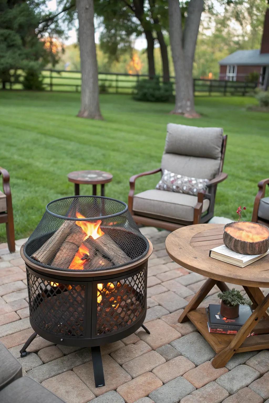 This fire pit doubles as a grill, perfect for cooking up backyard feasts.