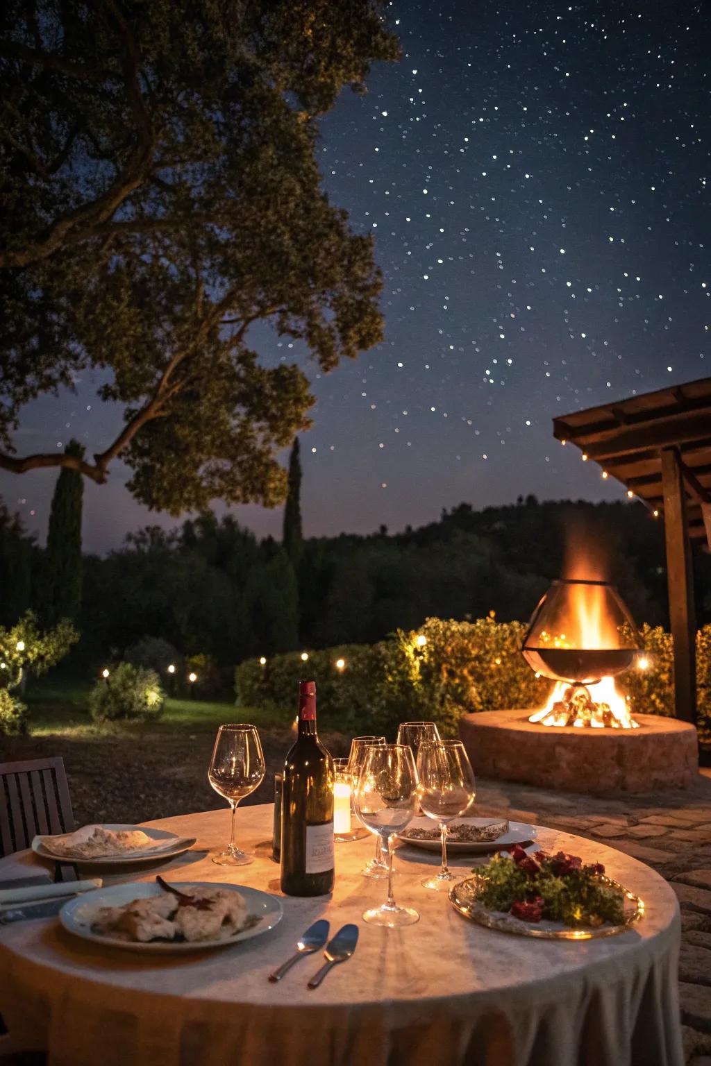 A sophisticated wine tasting setup by the fireside.
