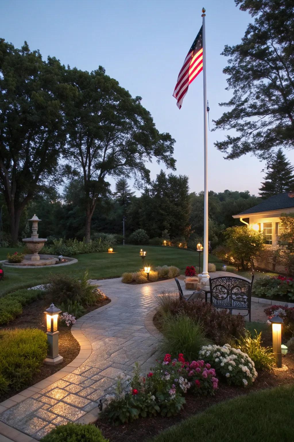 Seamless integration of flagpole lighting into the landscape.
