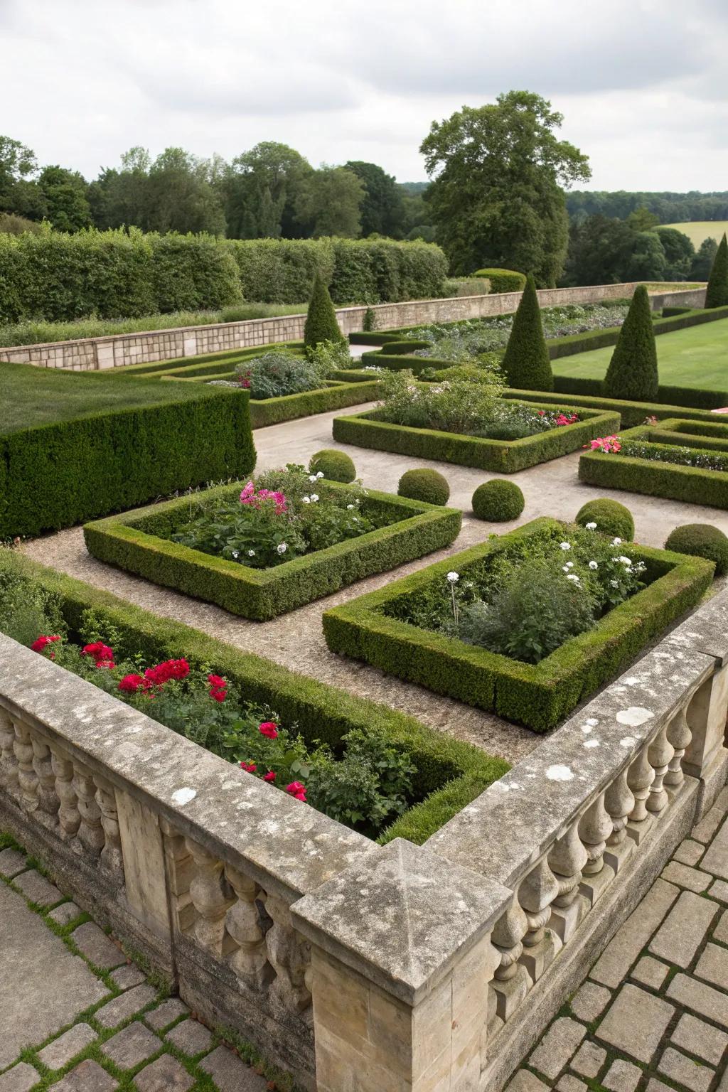 Create crisp, structured lines with geometric stone arrangements.
