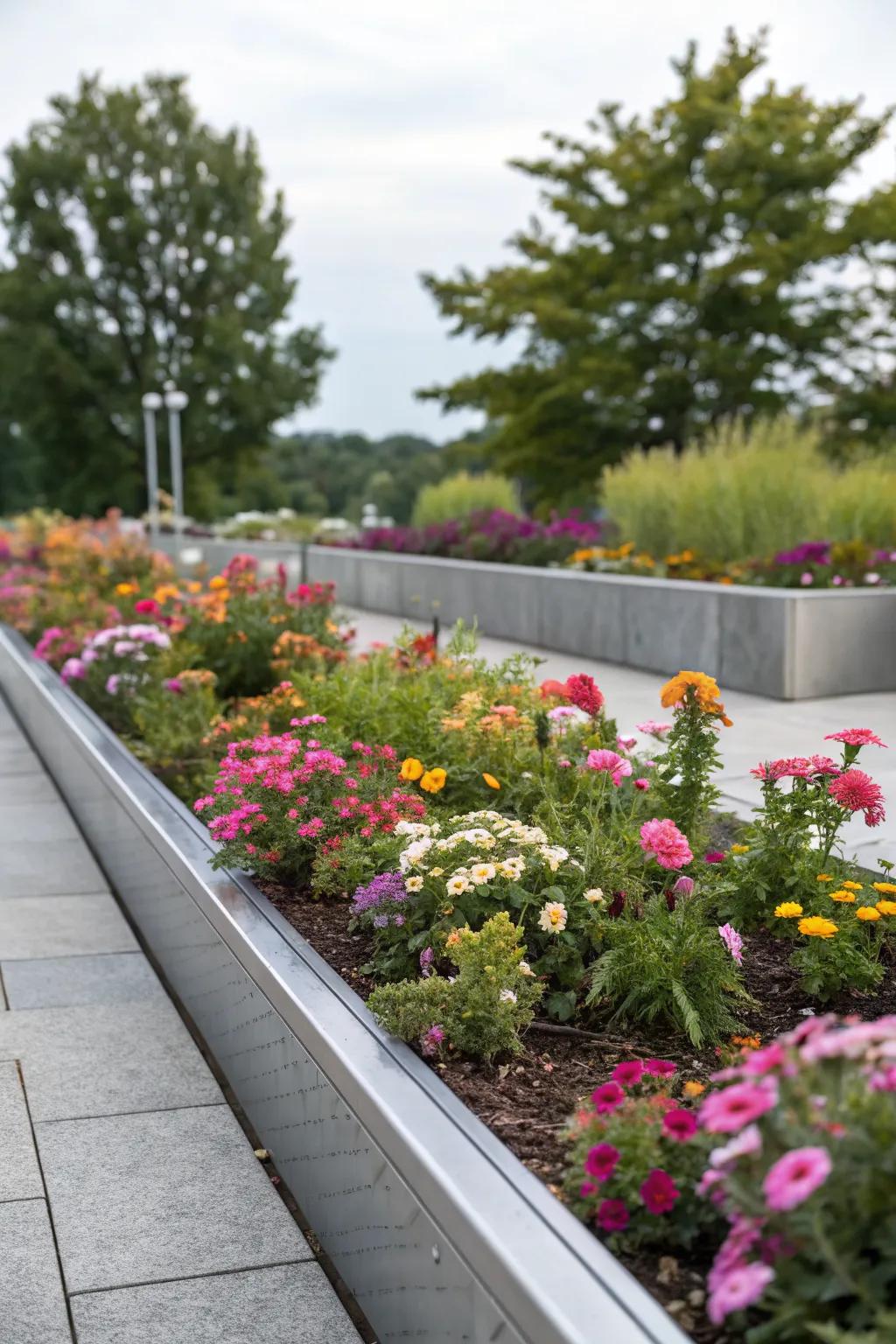 Sleek metal edging brings a modern touch to any garden.