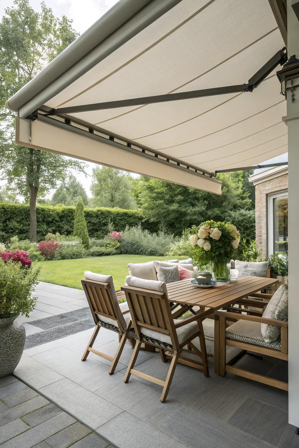 A retractable awning offering flexible shade solutions.