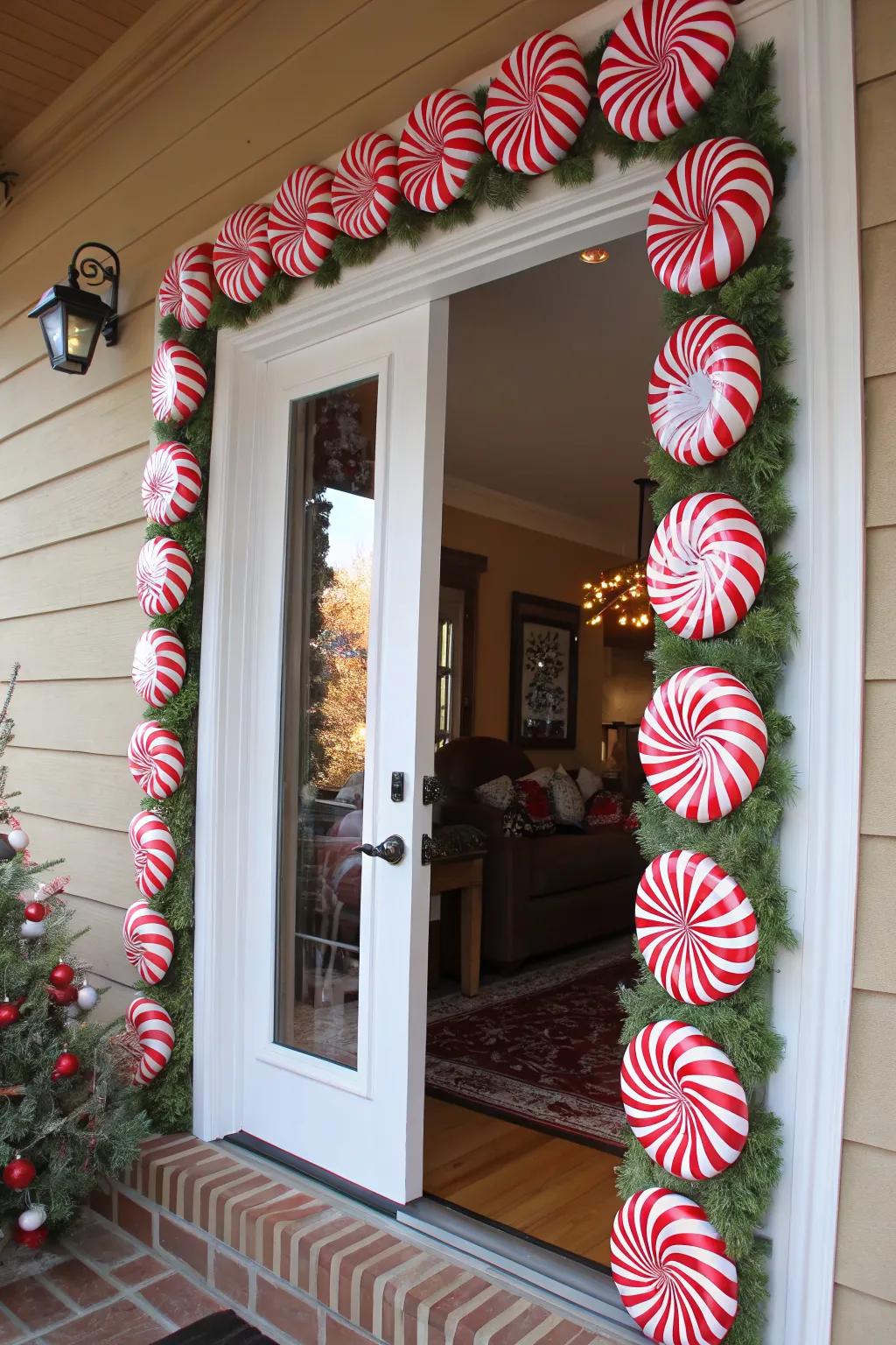 A whimsical candy cane-themed garland perfect for a playful holiday look.
