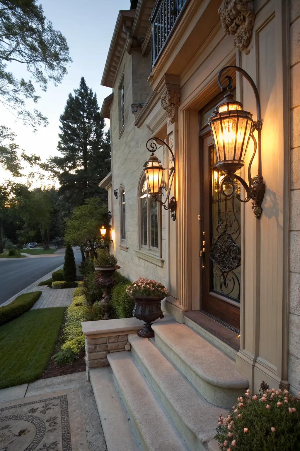 Lighting can create an enchanting ambiance for your entrance.