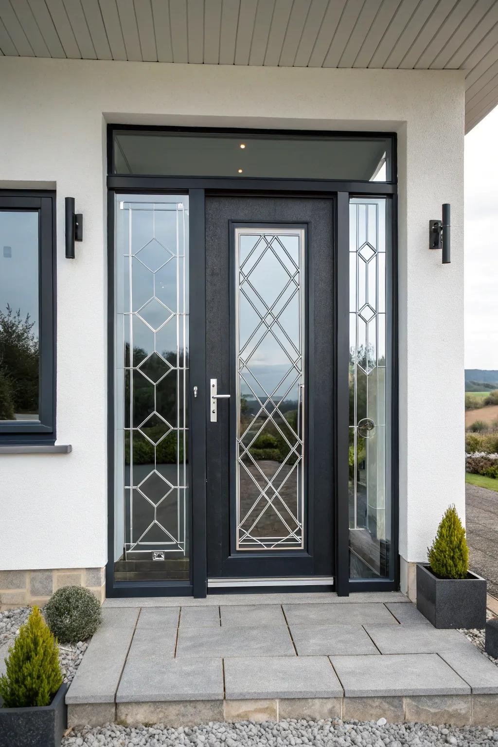 A minimalist geometric glass design for a modern, stylish entryway.