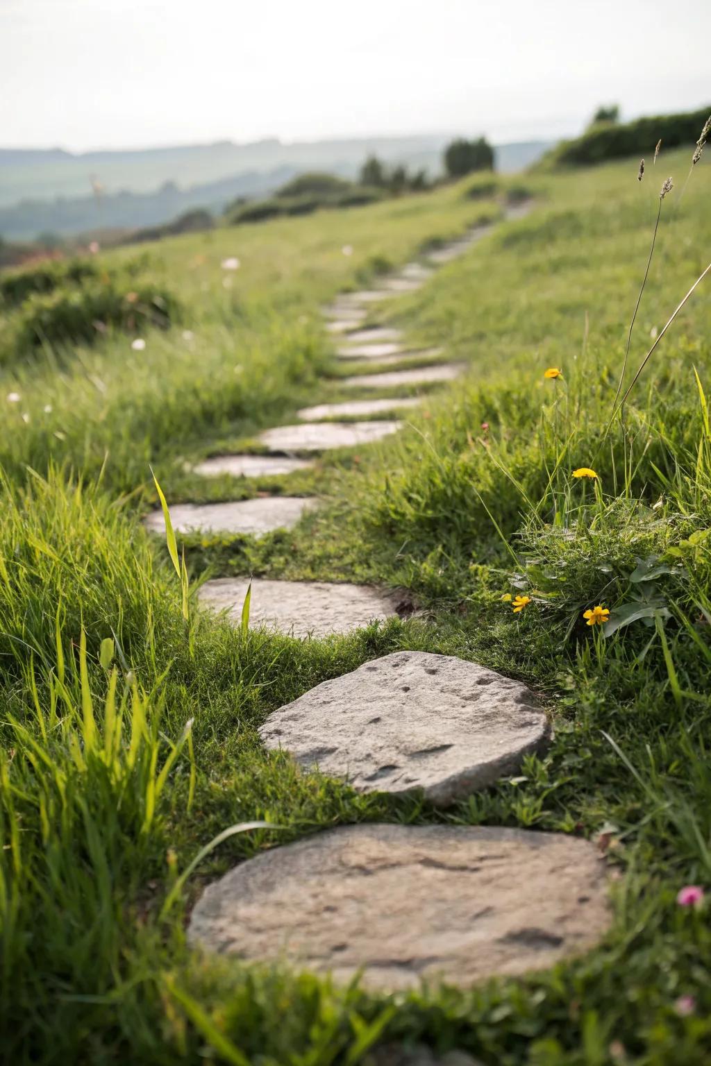 Charming stepping stone pathway with a natural feel.