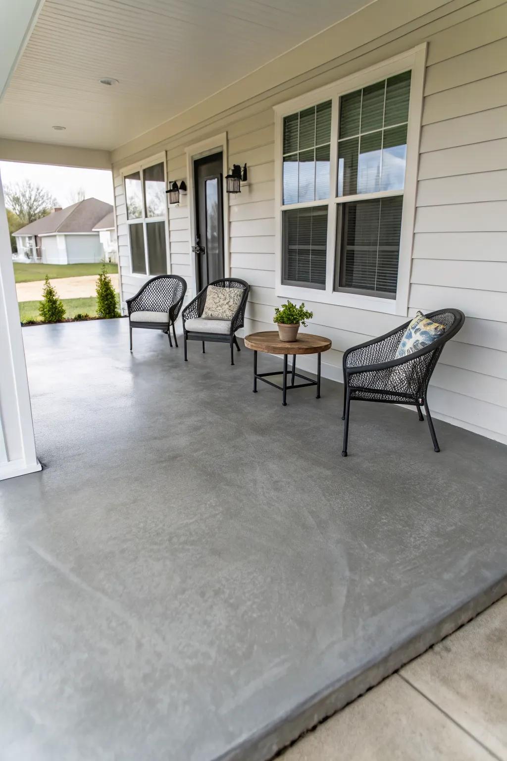 Concrete-look epoxy suits modern and minimalist designs.