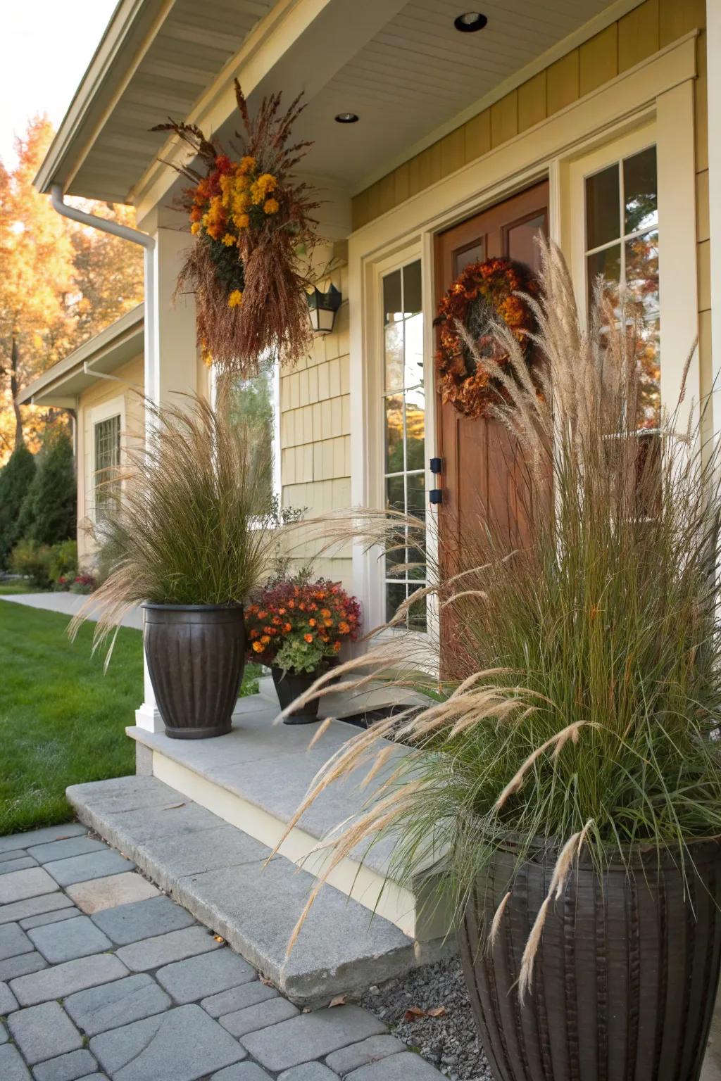 Ornamental grasses add height and elegance.