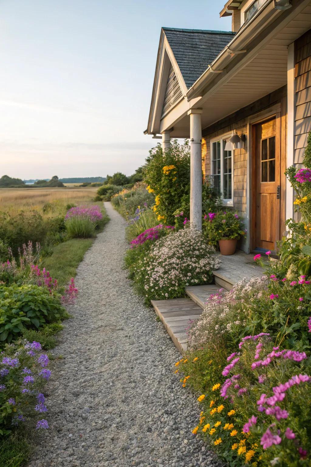 A natural gravel walkway with a cottage appeal.
