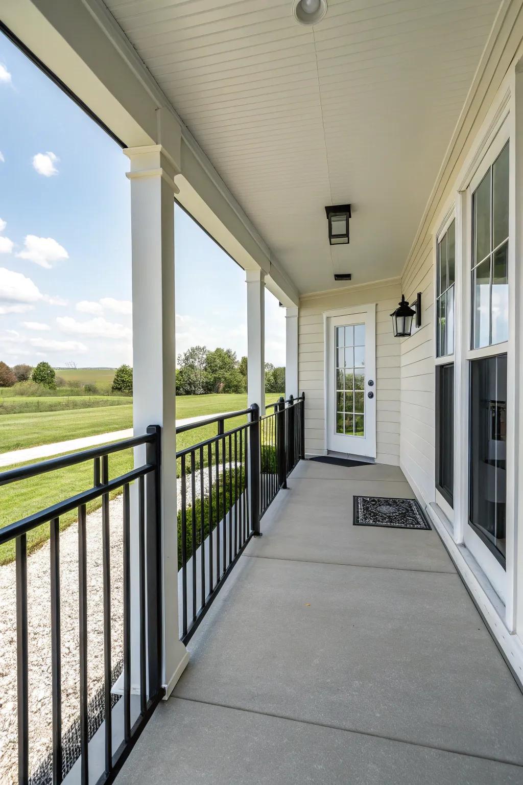 Minimalist black railings offer a clean and sophisticated look.