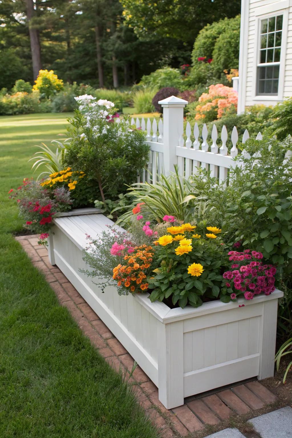 Combine seating with nature using a built-in planter bench.