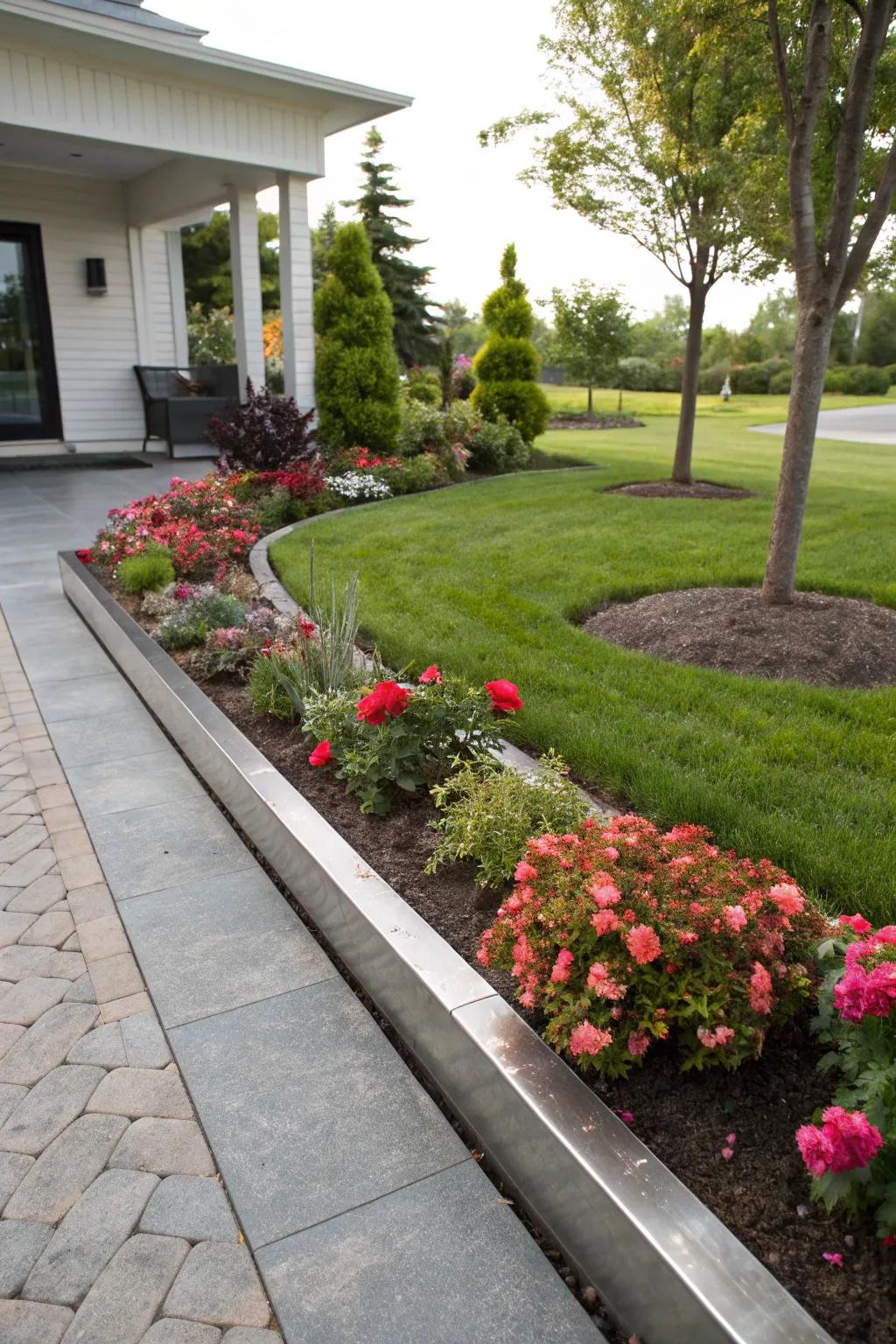Metal edging adds a modern touch to your garden landscape.