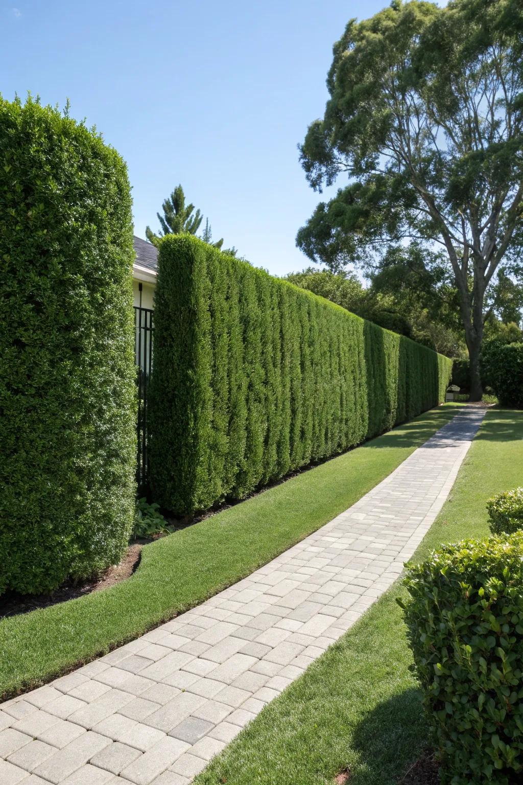 Tall hedges offer privacy and define boundaries elegantly.