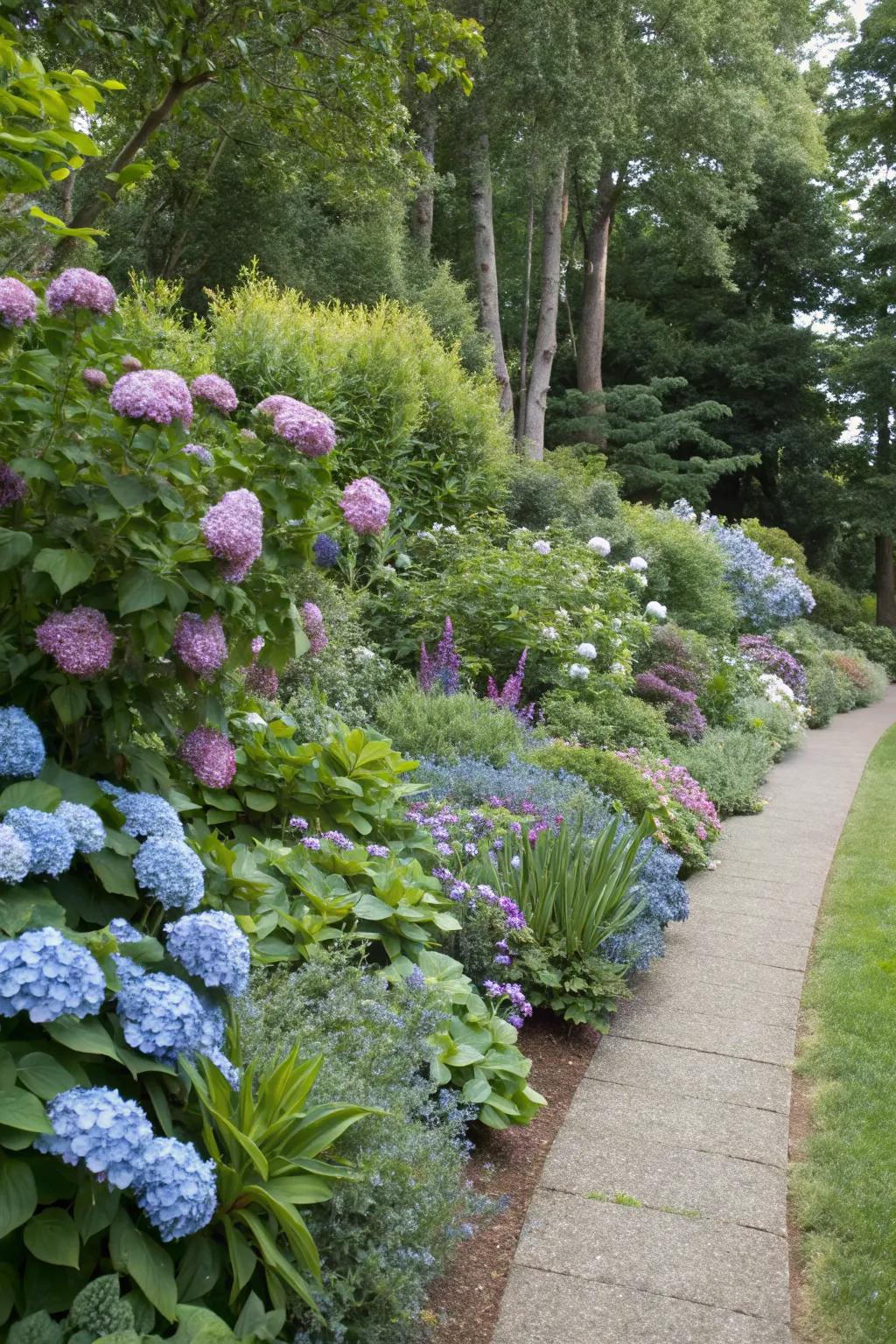 Create depth by mixing hydrangeas with other plants.