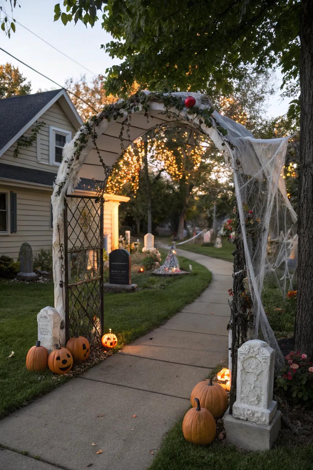 A spooky entrance welcomes guests into your graveyard.