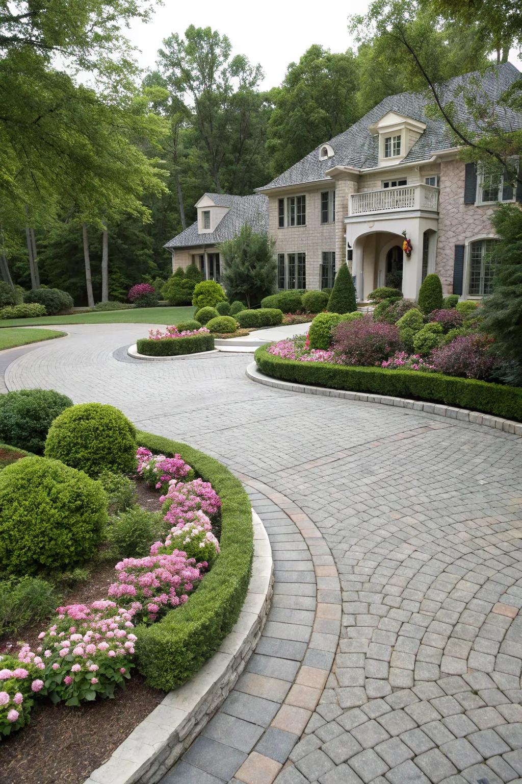 A circular driveway creates a dramatic and elegant entrance.