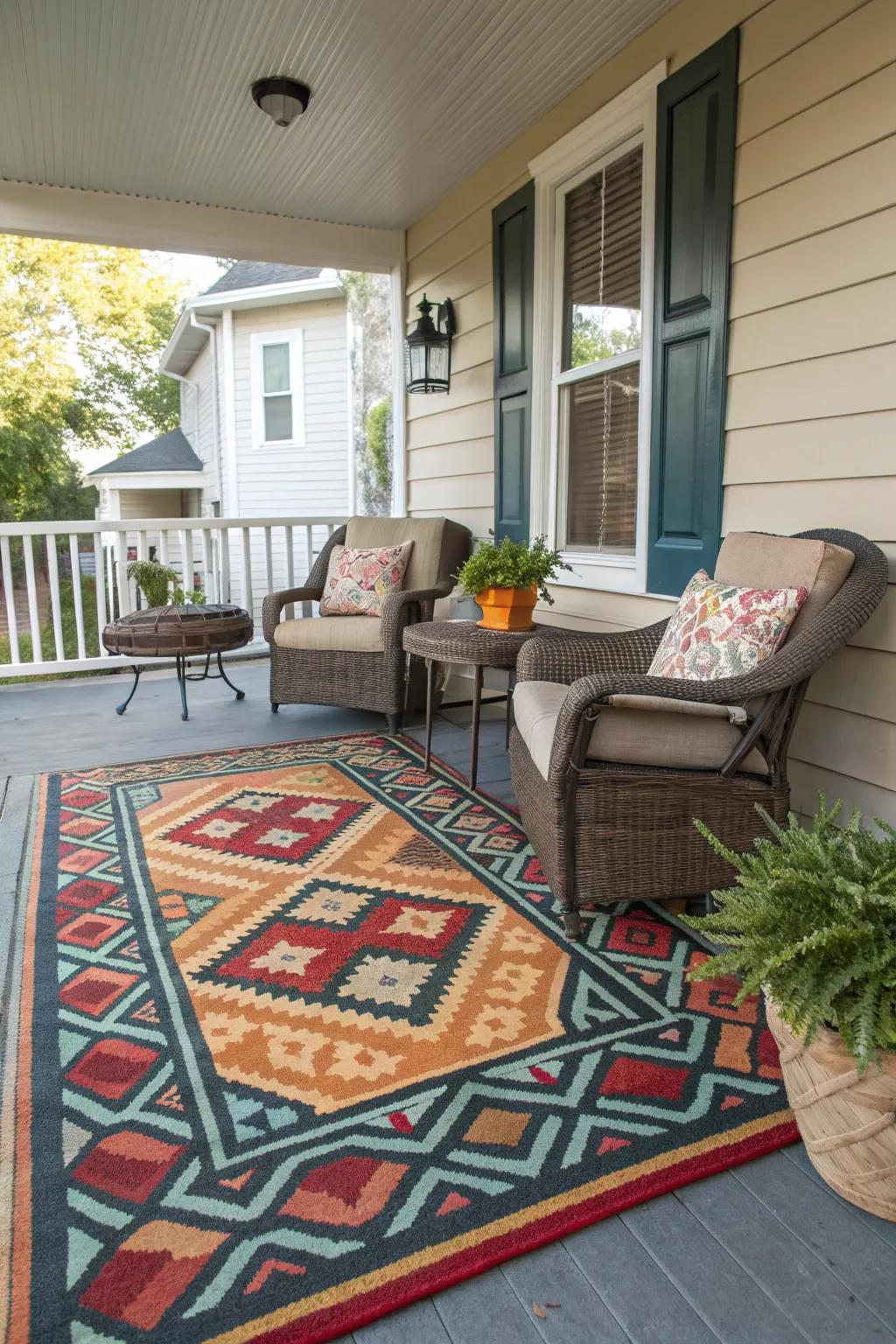 Use an outdoor rug to add style and define your porch space.