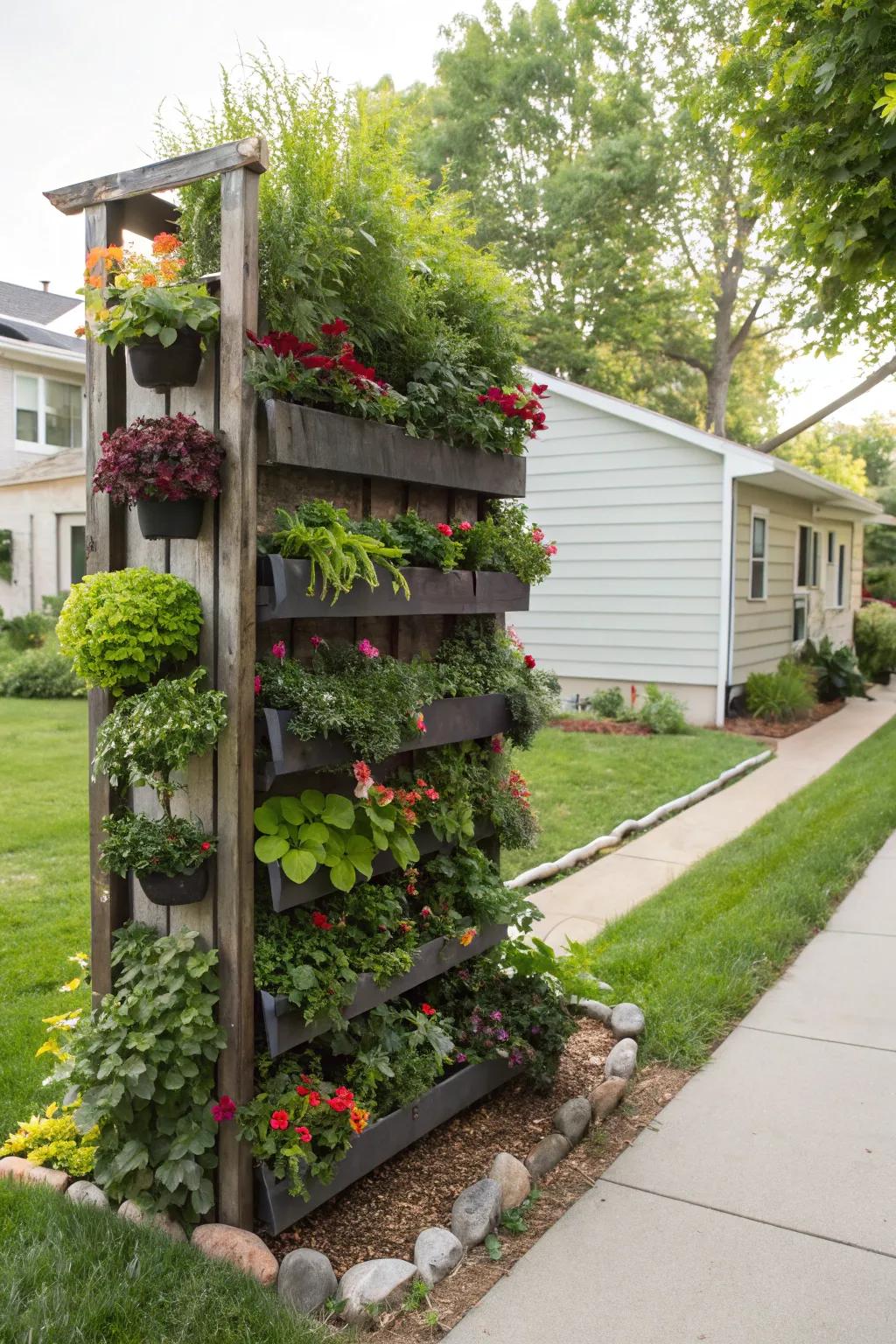 Vertical gardens provide privacy without taking up much space.