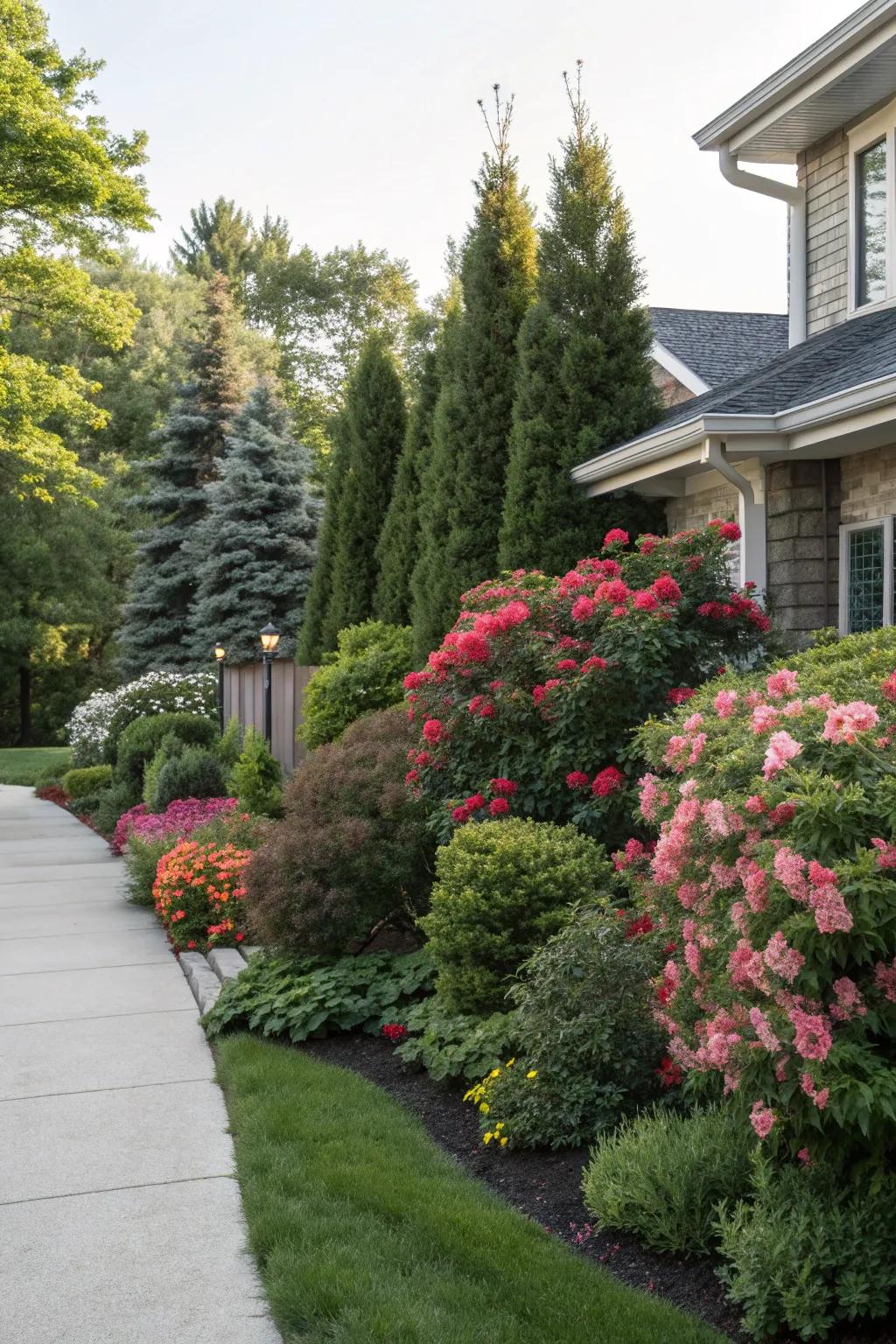 A variety of plants come together to form a vibrant, natural screen.