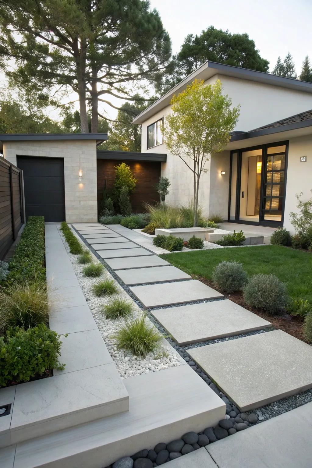 Modern designs offer a sleek and stylish front yard.