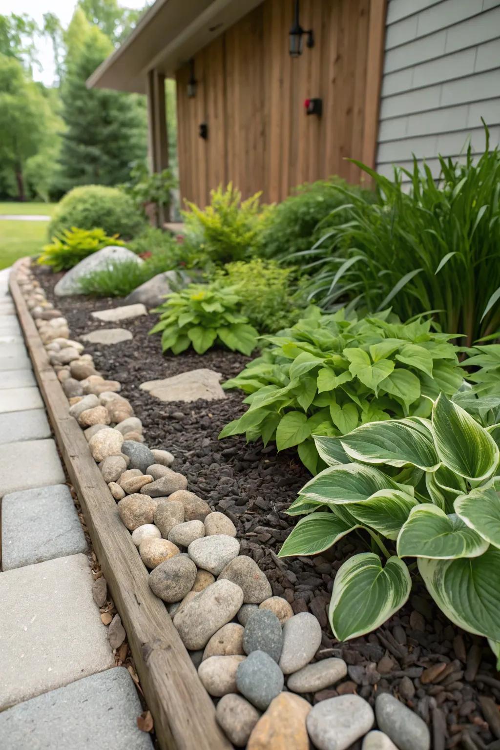 River rocks offer a clean and modern alternative to mulch.