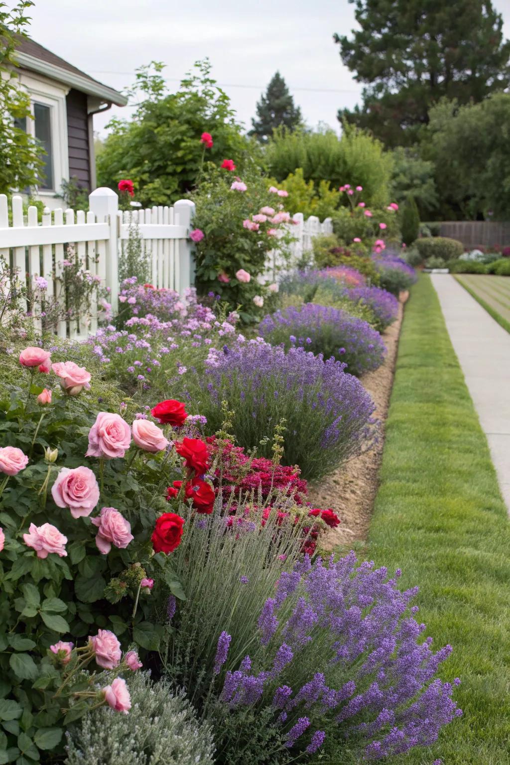 Enhance your rose garden with complementary plants like lavender.