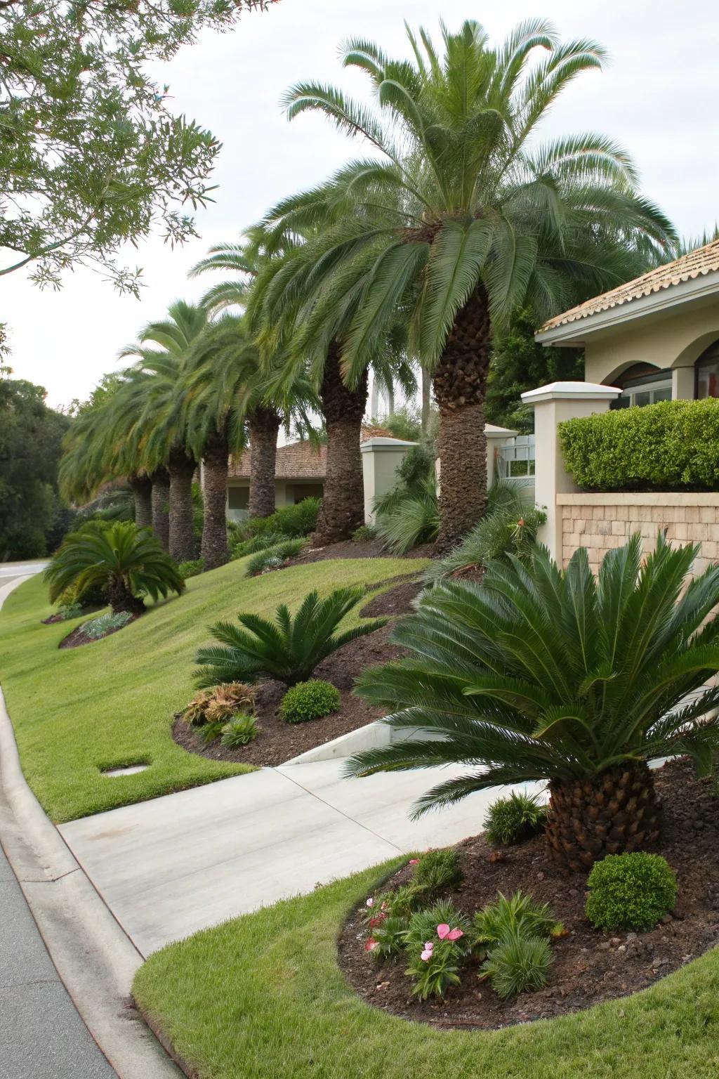 Elevated sago palms create a striking visual in any landscape.