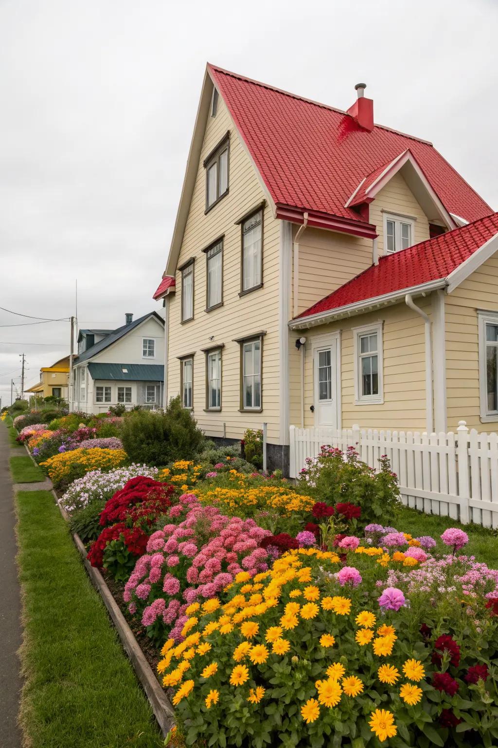 Contrasting colors make gables pop against a neutral backdrop.