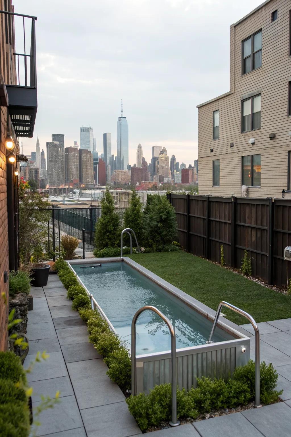 A modern urban hideaway featuring a stylish galvanized pool.