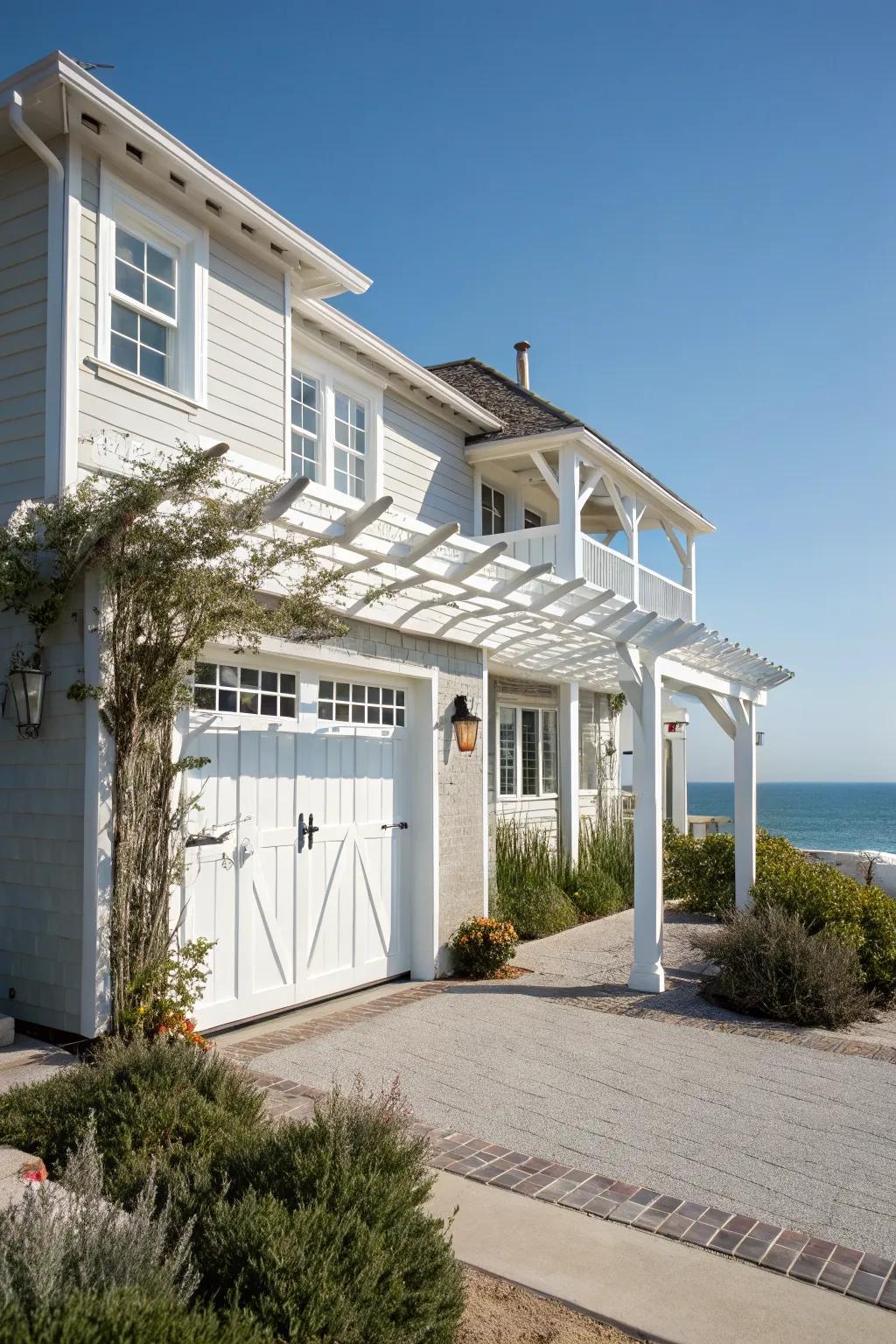 A whitewashed pergola for a coastal-inspired vibe.