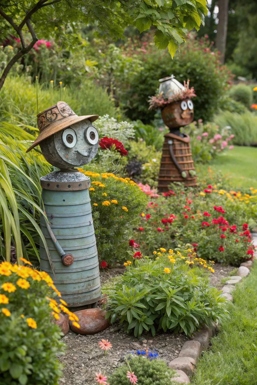Add personality with whimsical garden sculptures.