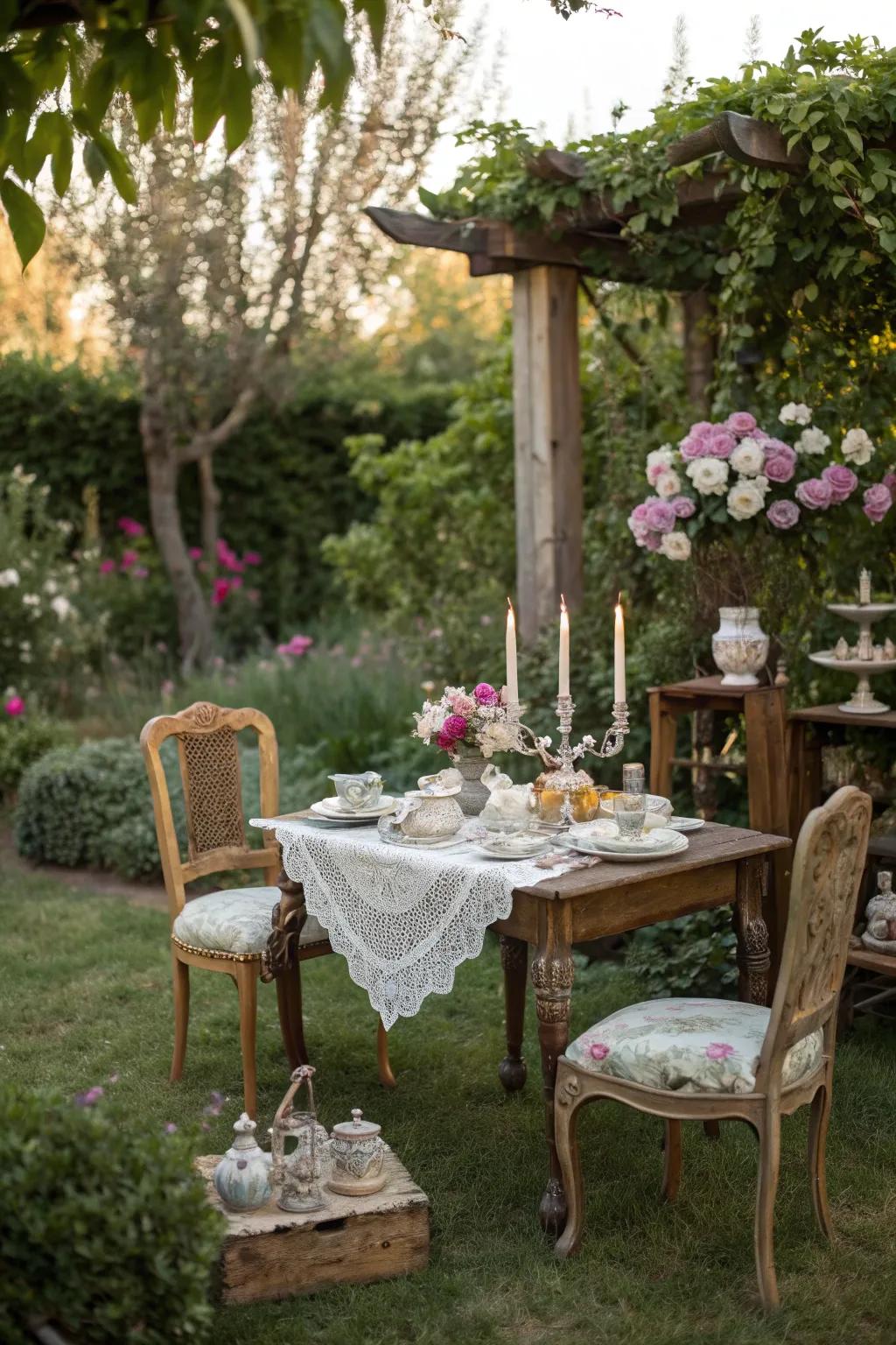 Vintage elements add a timeless charm to the garden baby shower.