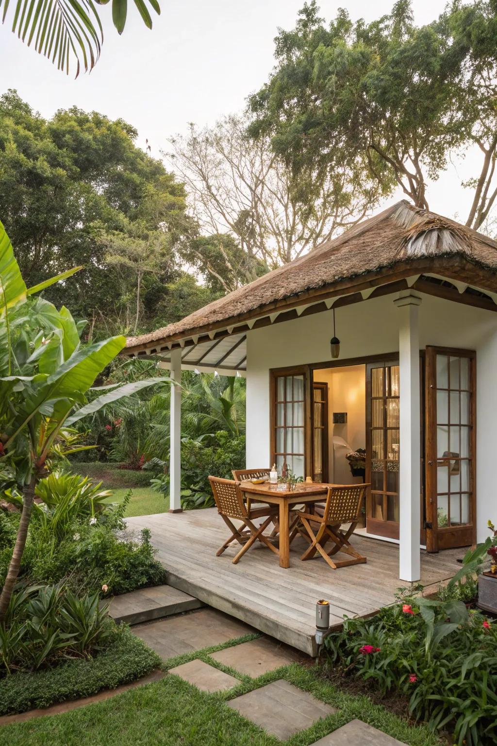 Dine under the open sky in your garden bungalow's dining patio.