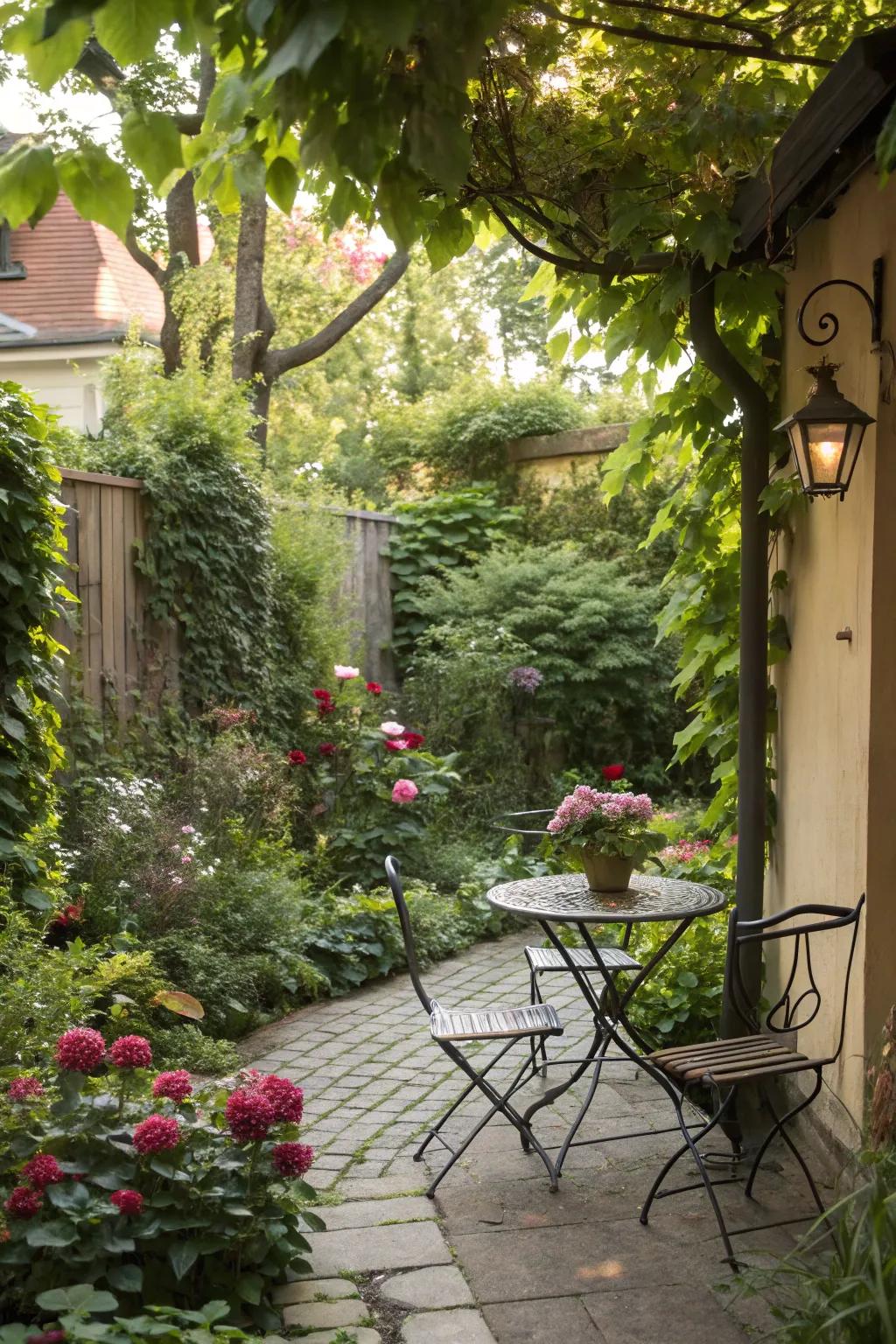 A cozy garden spot perfect for relaxation and enjoying the outdoors.