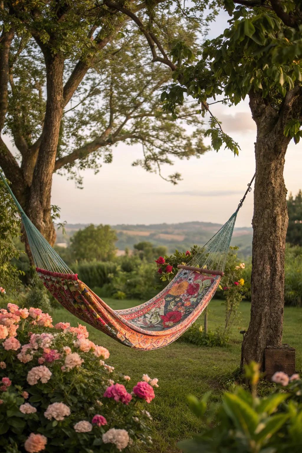 Add a playful and relaxing hammock to your garden.