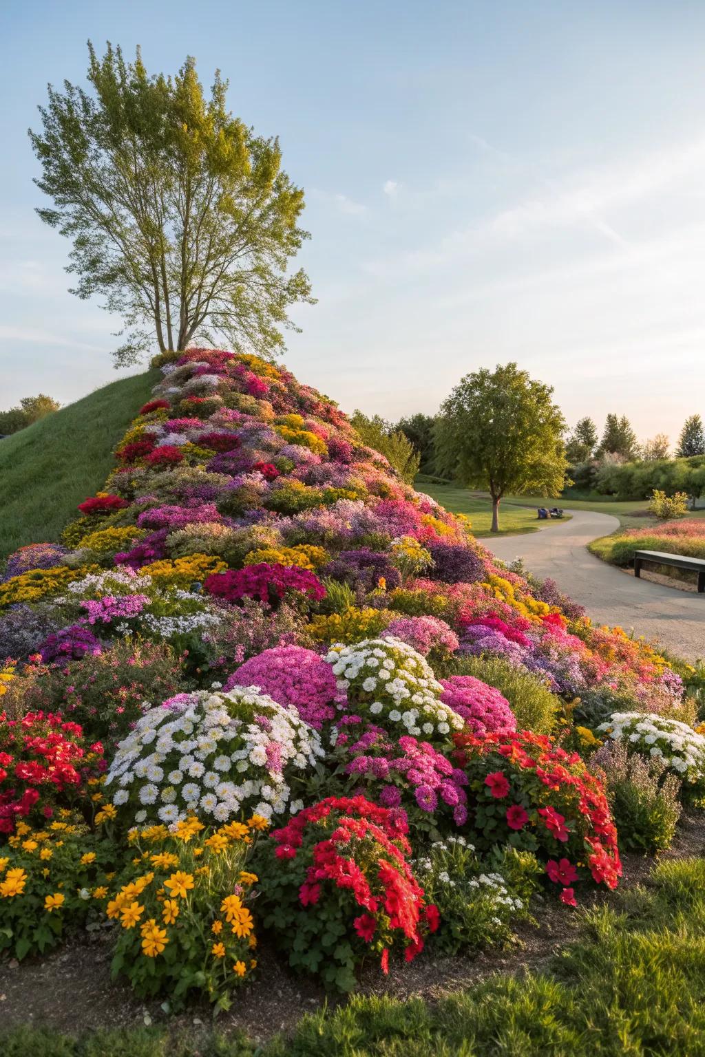 Colorful blooms make your garden mound a visual delight.
