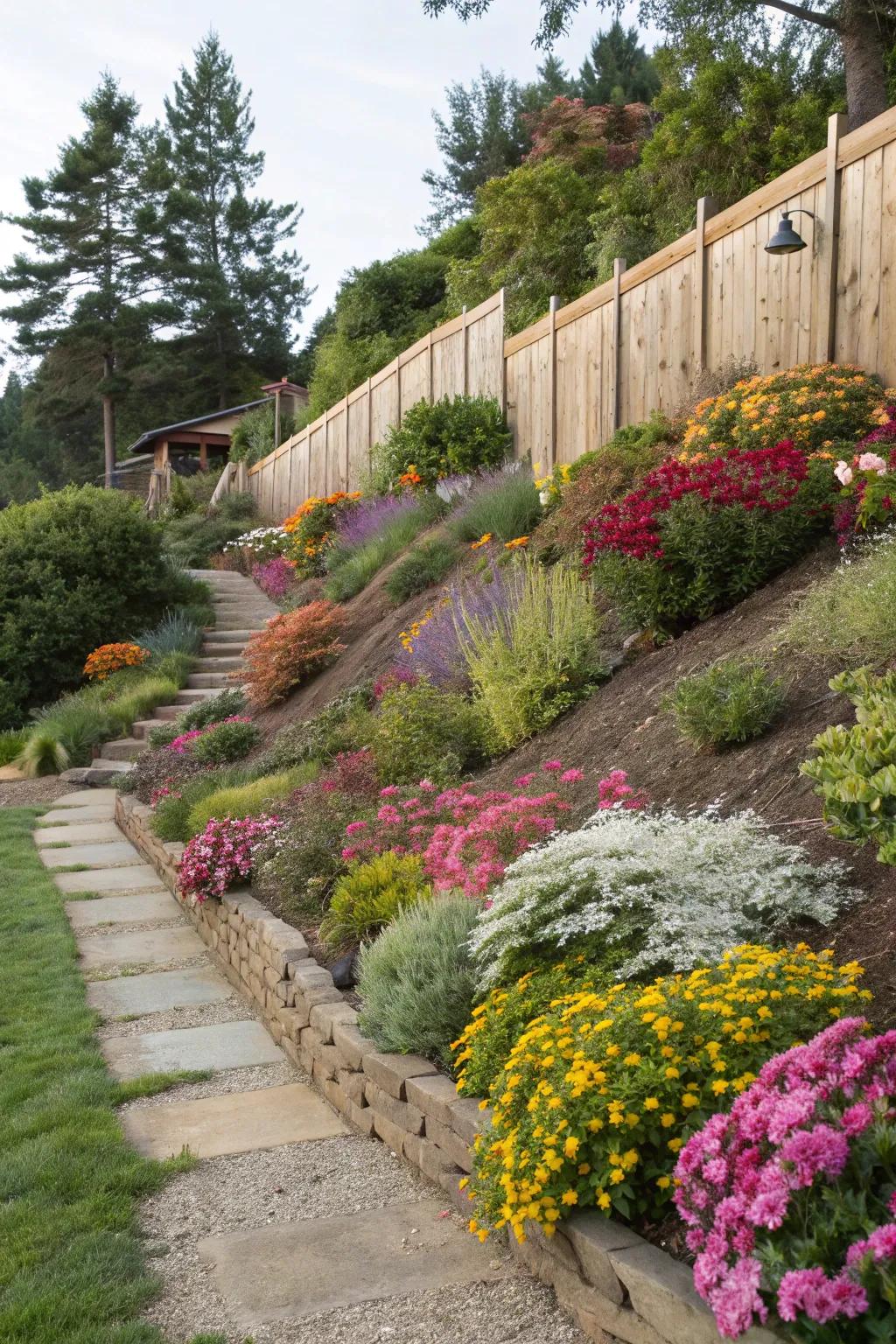 Layered planting creates a vibrant and dynamic garden.