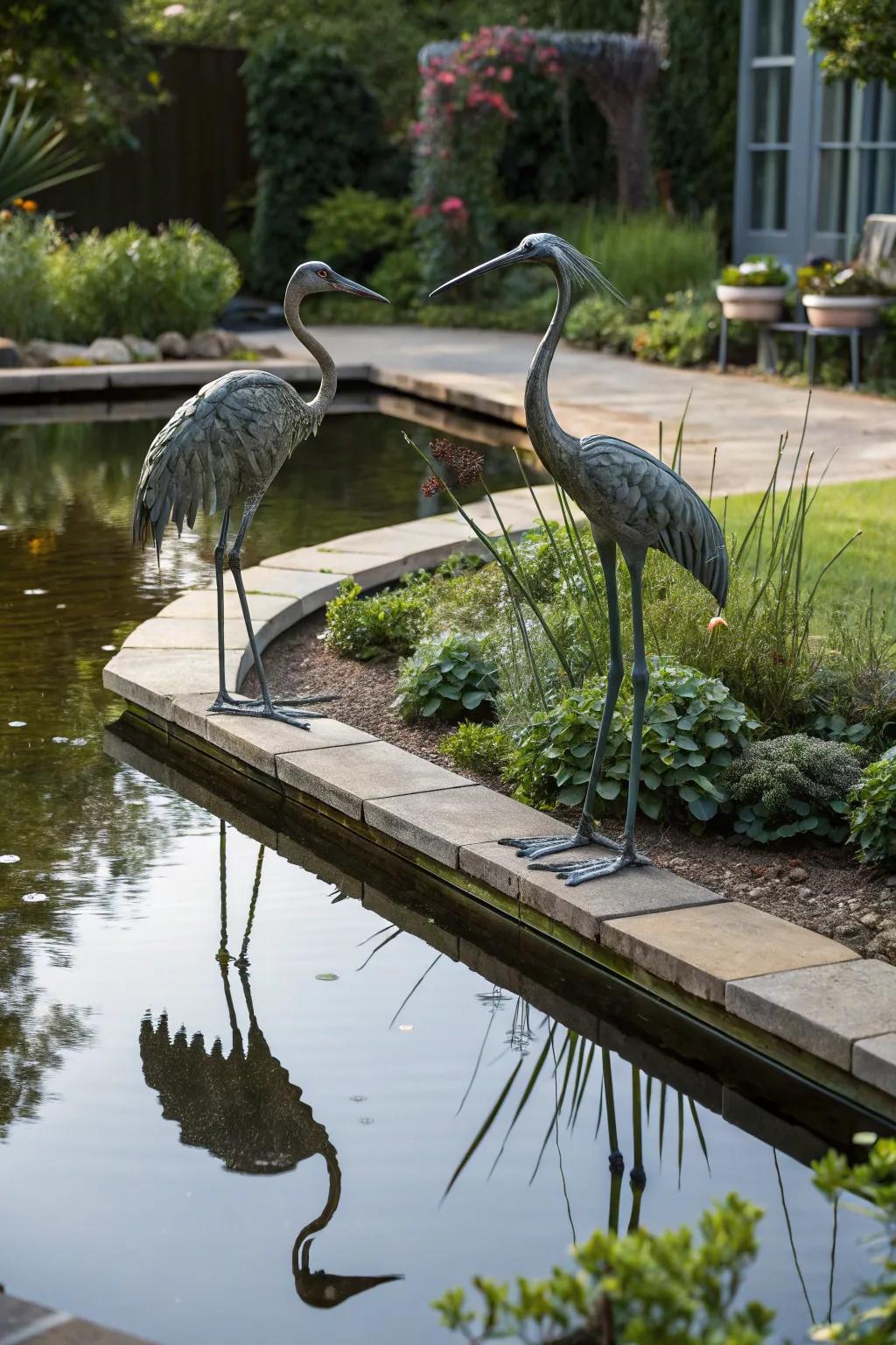 Bring elegance to your garden with graceful bird sculptures.