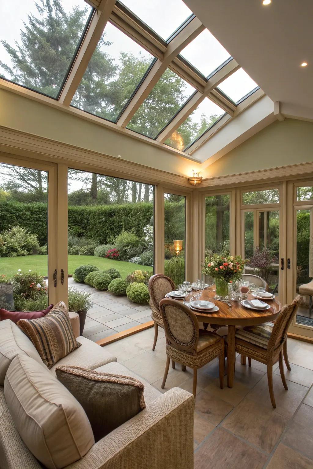 A versatile garden room for dining and lounging.