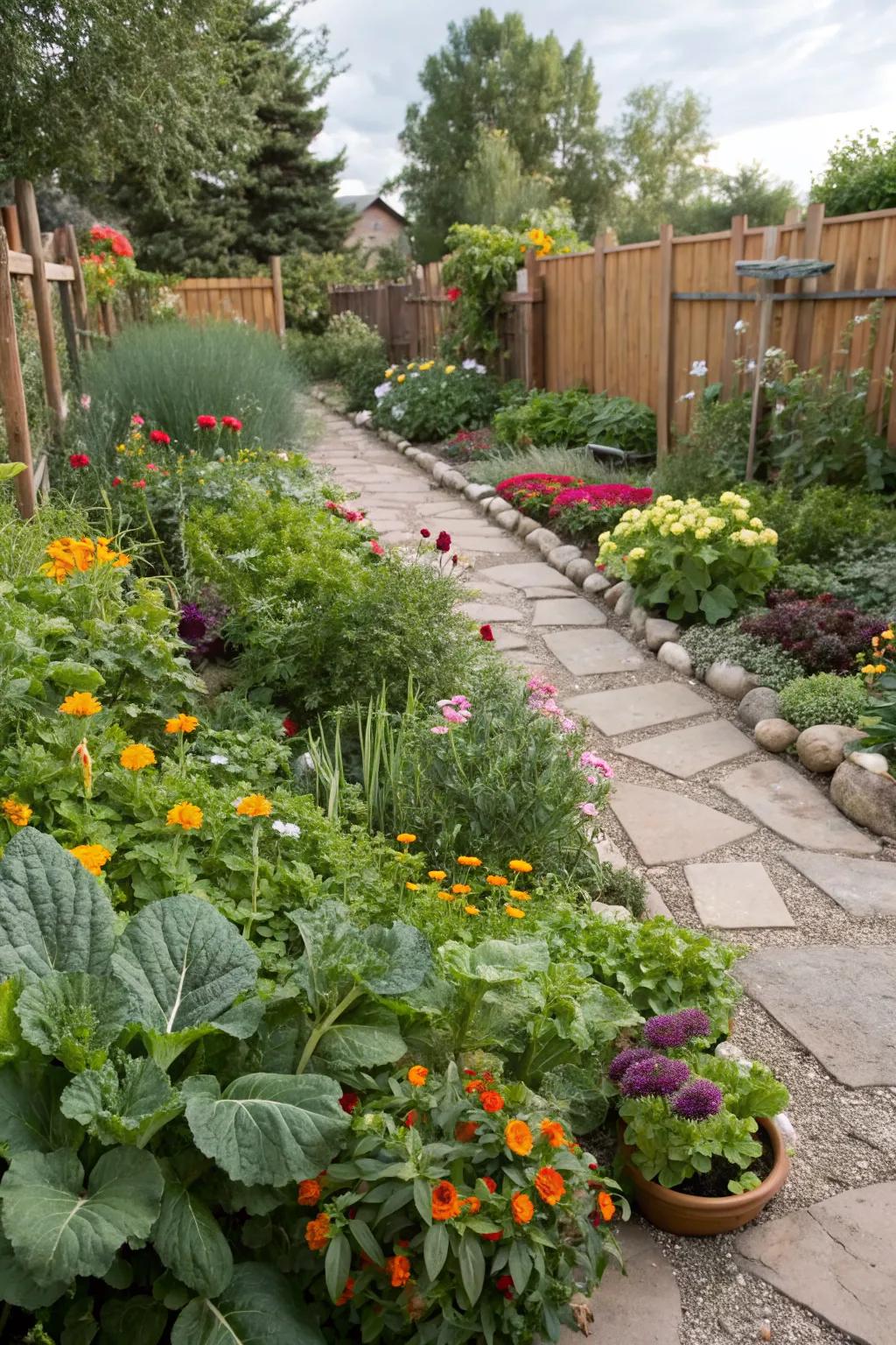 Diverse plantings bring color and productivity.
